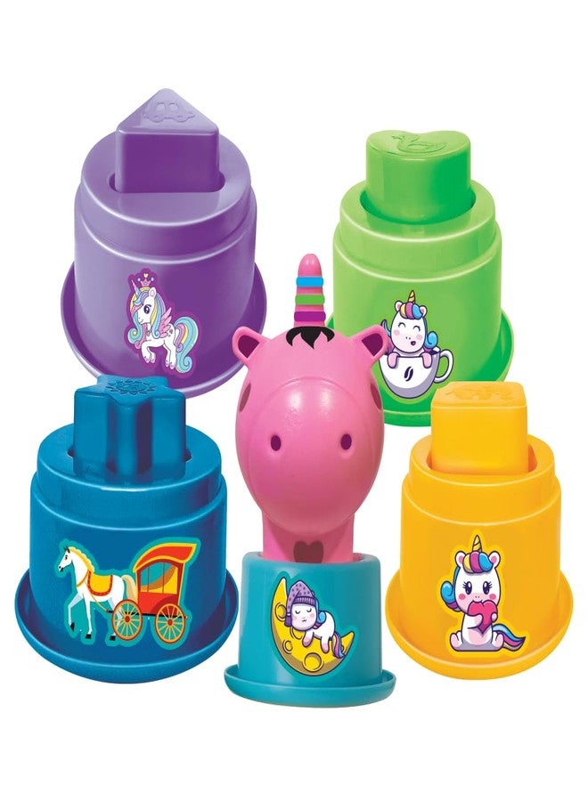 toymate Twin Tower Fun Educational Stacking Blocks and Cup Set, Unicorn Theme, Multi-Colour Building Blocks with Windmill Tower - Image 5